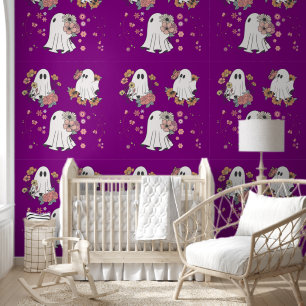 Cute ghost flower kids pattern purple background wallpaper