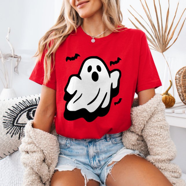 Cute Ghost Flying with Bats Minimalist Halloween T-Shirt (Creator Uploaded)