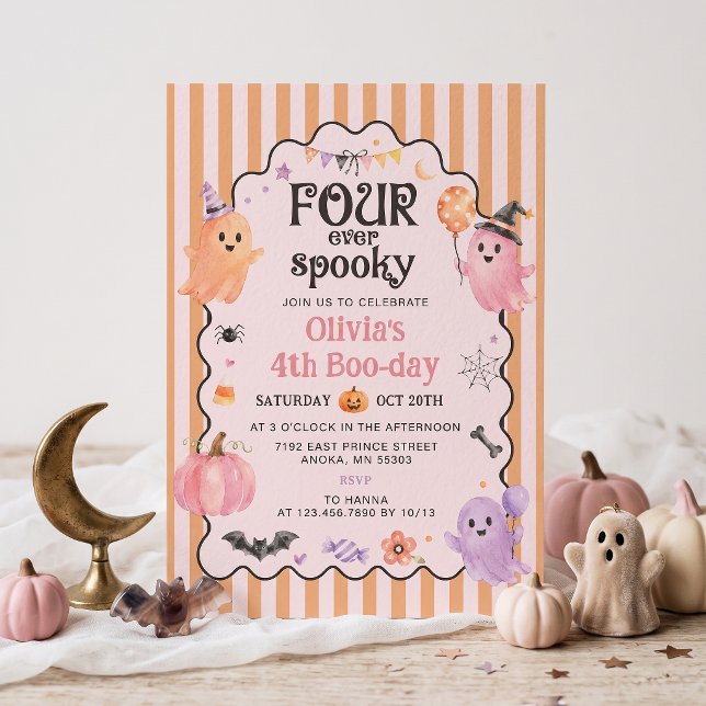 Cute Ghost Four-ever Spooky Birthday Invitation  (Creator Uploaded)
