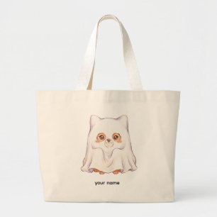 Cute Ghost Fox Halloween - Spooky Cute Chubby Anim Large Tote Bag
