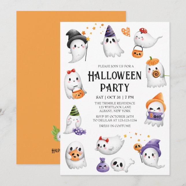 Cute Ghost Frame Costume Halloween Party Invitation (Front/Back)