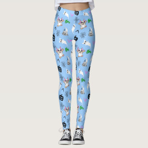 Cute ghost French Bulldog bat pumpkin Halloween Leggings
