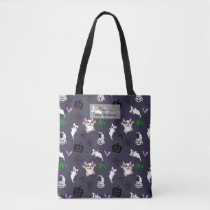 Cute ghost French Bulldog bat pumpkin Halloween Tote Bag
