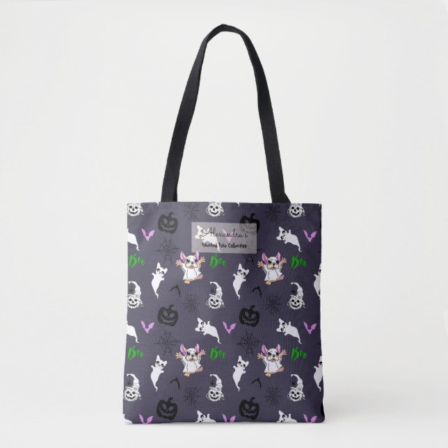 Cute ghost French Bulldog bat pumpkin Halloween Tote Bag (Front)