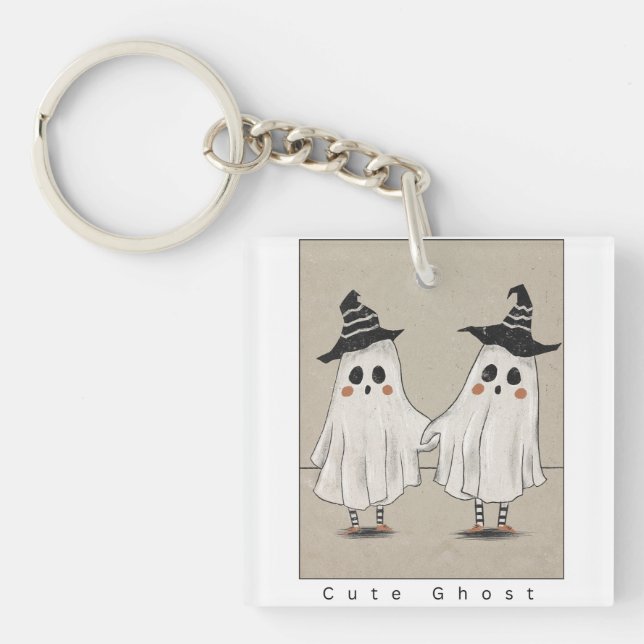 Cute Ghost Friends Halloween | Kawaii Ghosts Key Ring (Front)