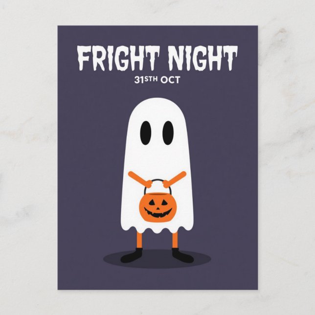 Cute Ghost Fright Night Halloween Holiday Postcard (Front)
