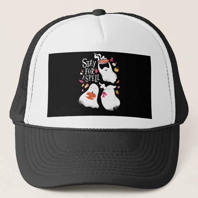 Cute Ghost Funny Halloween Design Trucker Hat (Front)