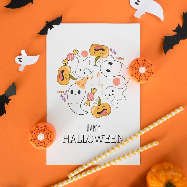 Cute Ghost Funny Pumpkin Candy Candle Halloween Holiday Card (Creator Uploaded)