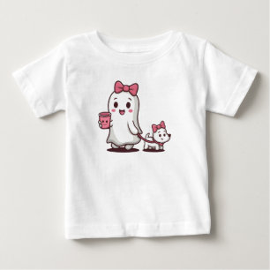 Cute Ghost Girl Kids Halloween Outfit with Puppy Baby T-Shirt