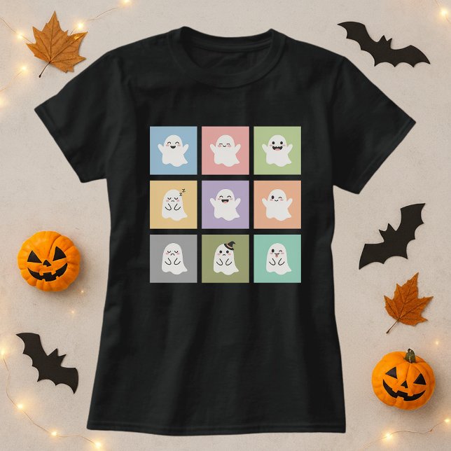 Cute Ghost Grid Halloween Shirt; Fun Ghost Mood T-Shirt (Creator Uploaded)
