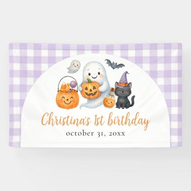 Cute Ghost Halloween 1st Birthday Party Banner (Horizontal)