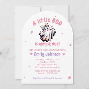 Cute Ghost Halloween Baby Girl Shower Invitation