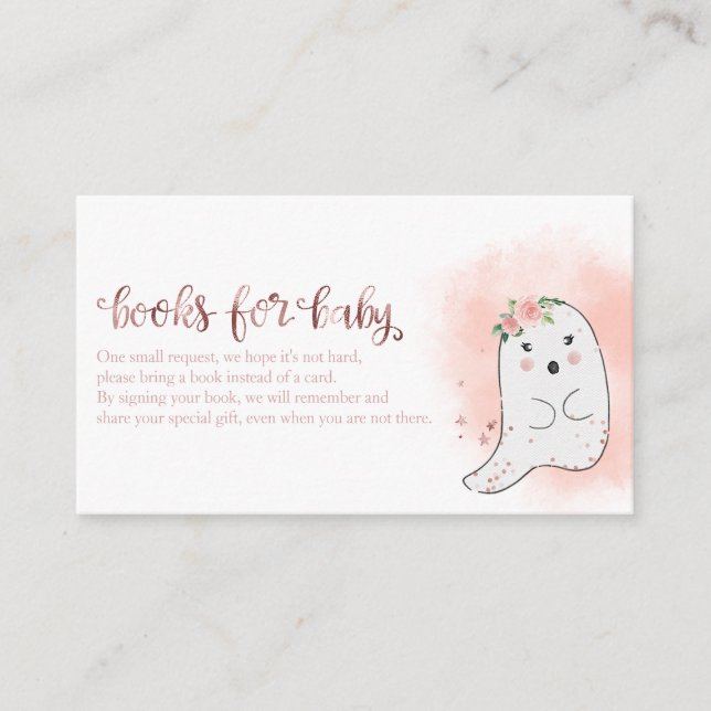 Cute Ghost Halloween Baby Shower Books For Baby En Enclosure Card (Front)