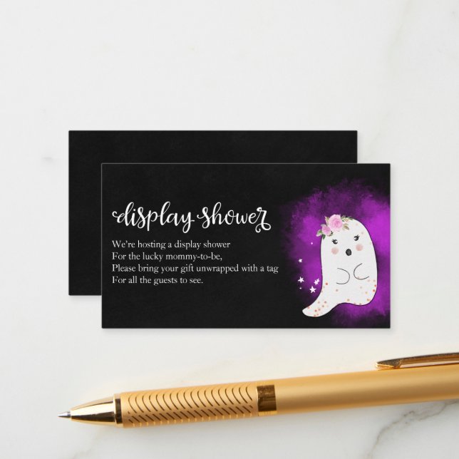 Cute Ghost Halloween Baby Shower Display Shower En Enclosure Card (Front/Back In Situ)