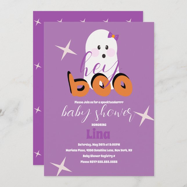 Cute Ghost Halloween Baby Shower Retro Script  Inv Invitation (Front/Back)