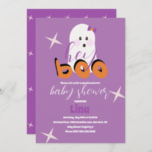 Cute Ghost Halloween Baby Shower Retro Script Inv Invitation