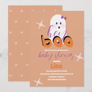 Cute Ghost Halloween Baby Shower Retro Script  Invitation