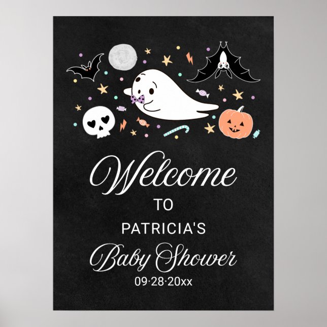 Cute Ghost Halloween Baby Shower Welcome Sign  (Front)