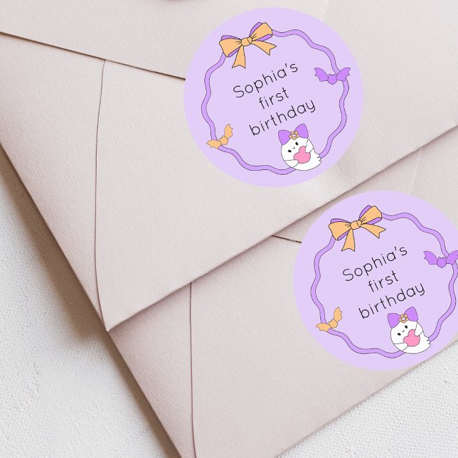 Cute Ghost Halloween Birthday Classic Round Sticker (Creator Uploaded)