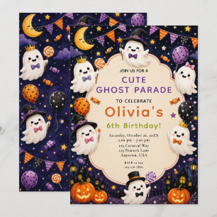 Cute Ghost Halloween Birthday Invitation