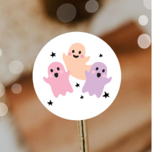 Cute Ghost Halloween Birthday Party Girl Pastel Classic Round Sticker