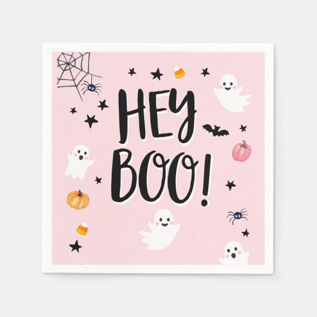 Cute Ghost Halloween Birthday Party Girl Pink Napkin (Front)