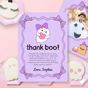 Cute Ghost Halloween Birthday Thank You Card