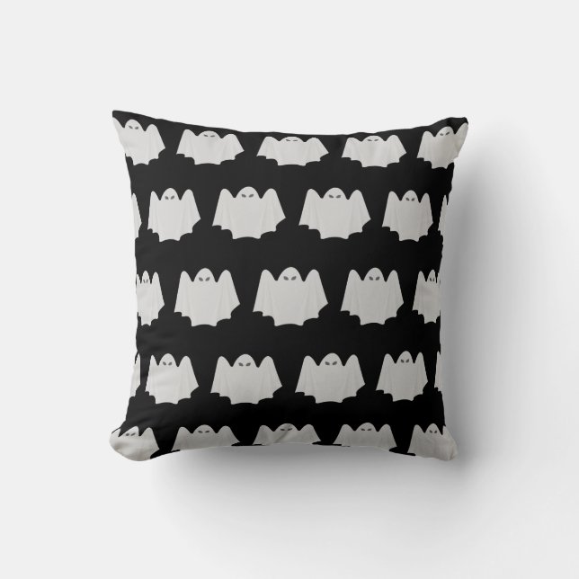 Cute Ghost Halloween Black and White Throw Pillow (Front)