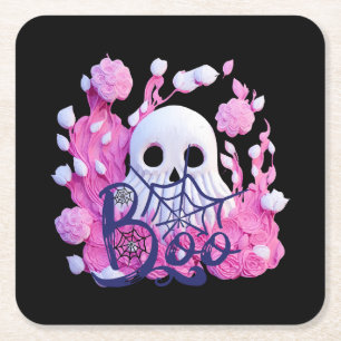 cute ghost Halloween boo pack  Square Paper Coaster