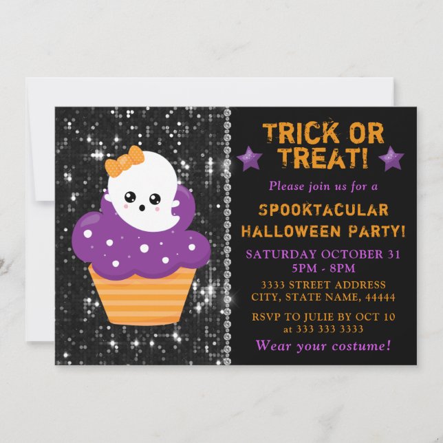 Cute Ghost Halloween Cupcake Kids Party Invitation (Front)
