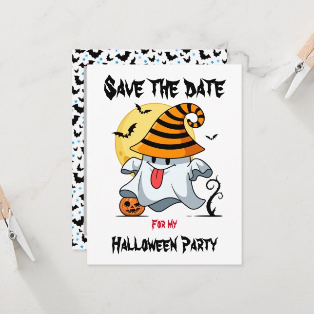 Cute ghost Halloween design invitations  (Front/Back In Situ)