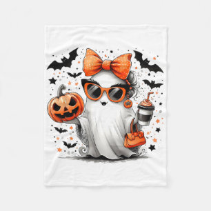 Cute Ghost Halloween Diva Cartoon Sungles Handg  Fleece Blanket