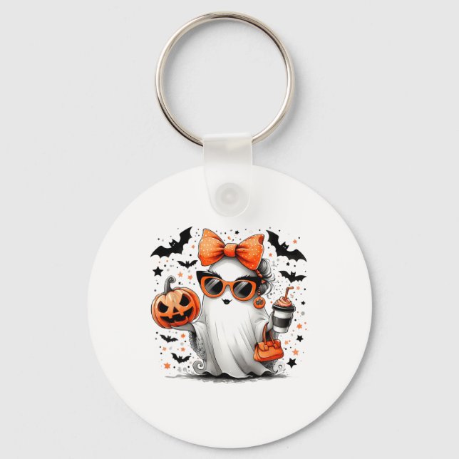 Cute Ghost Halloween Diva Cartoon Sungles Handg  Key Ring (Front)