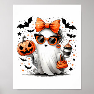 Cute Ghost Halloween Diva Cartoon Sungles Handg Poster