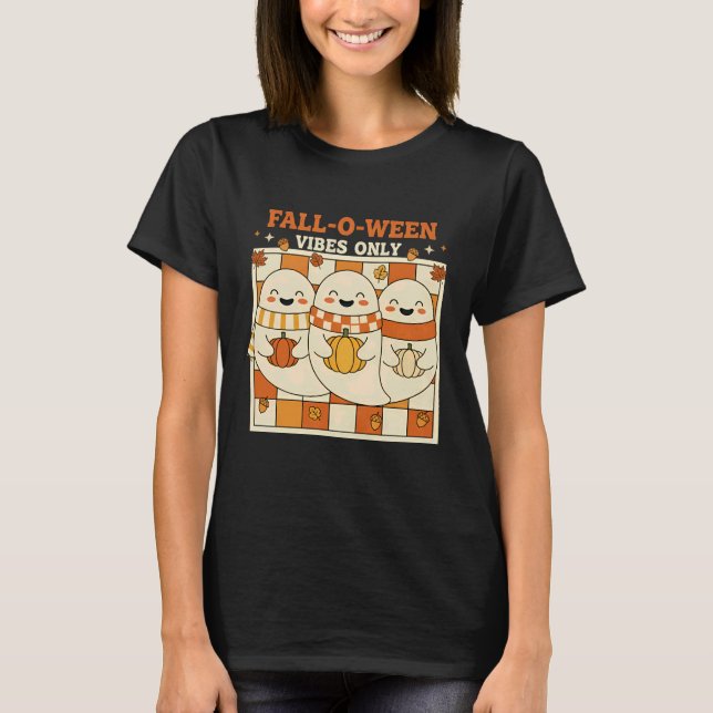 Cute Ghost Halloween Fall Pumpkin Autumn Vibes Onl T-Shirt (Front)