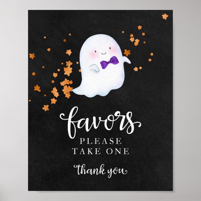 Cute Ghost Halloween Girl Baby Shower Favours Sign (Front)