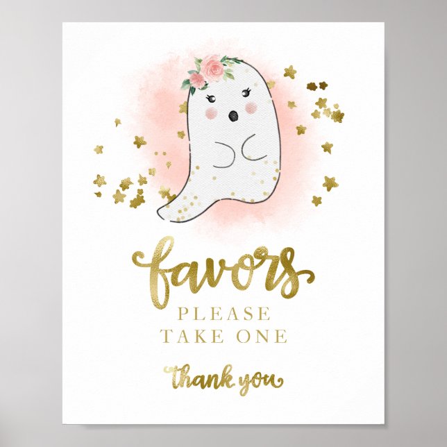 Cute Ghost Halloween Girl Baby Shower Favours Sign (Front)