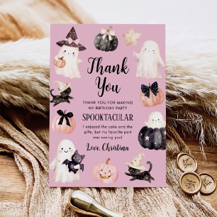 Cute Ghost Halloween Girl Birthday Party Thank You Card