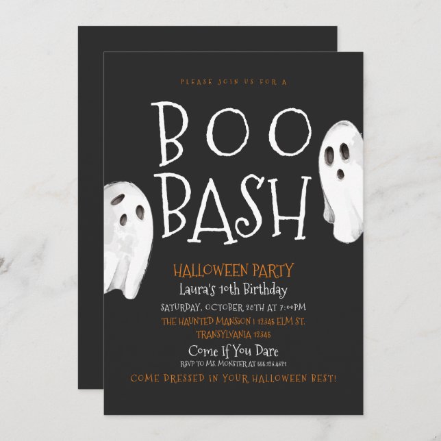 Cute Ghost Halloween Invitation (Front/Back)