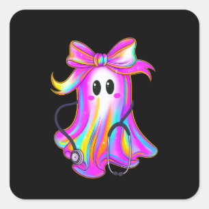 Cute Ghost Halloween Nurse Doctor Medical Coquette Square Sticker