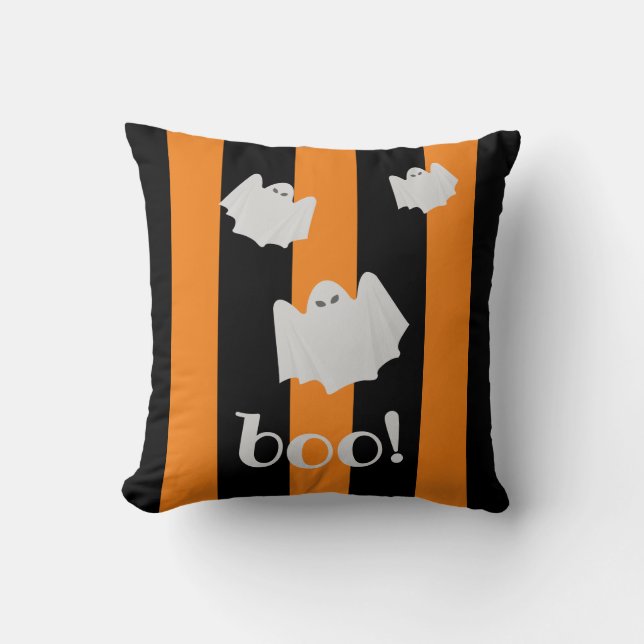 Cute Ghost Halloween Orange and Black Reversible Cushion (Front)