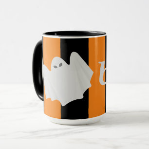 Cute Ghost Halloween Orange and Black Stripes Mug