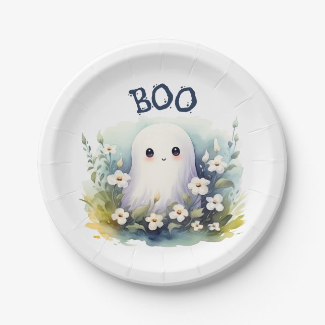 Cute Ghost Halloween Paper Plate (Front)