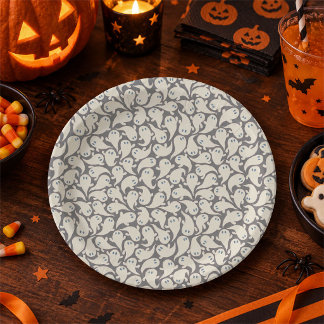 Cute Ghost Halloween paper plate. Spooky Ghost Plate