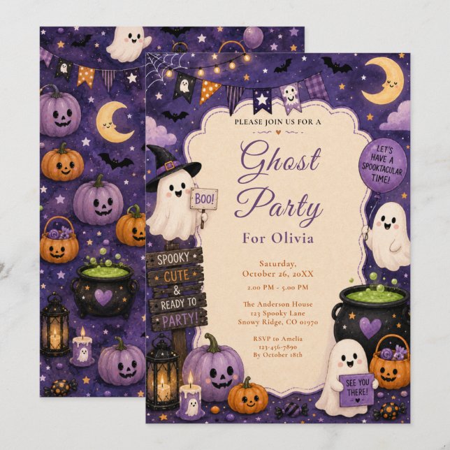Cute Ghost Halloween Party Invitation (Front/Back)