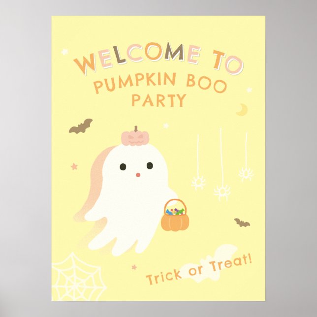 Cute Ghost Halloween Party Welcome Poster (Front)