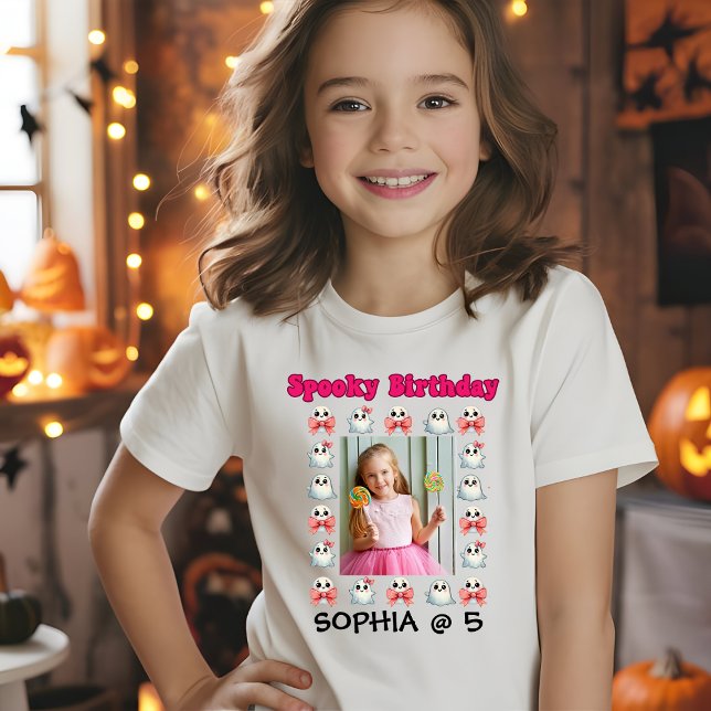 Cute Ghost Halloween Photo Kids Birthday  T-Shirt (Creator Uploaded)