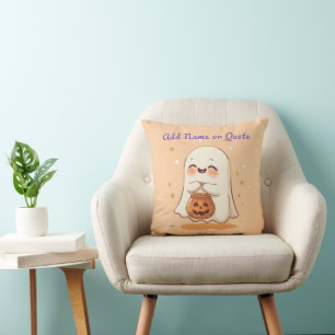 Cute Ghost Halloween Pillow – Editable Name or Quo