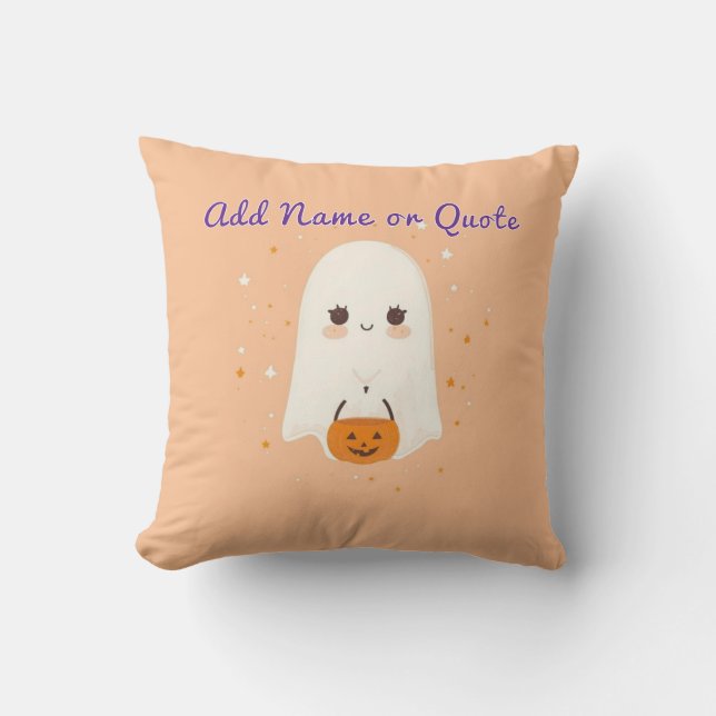 Cute Ghost Halloween Pillow – Editable Text (Front)