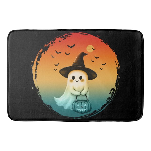 cute ghost halloween pumpkin fall autumn season bath mat (Front)